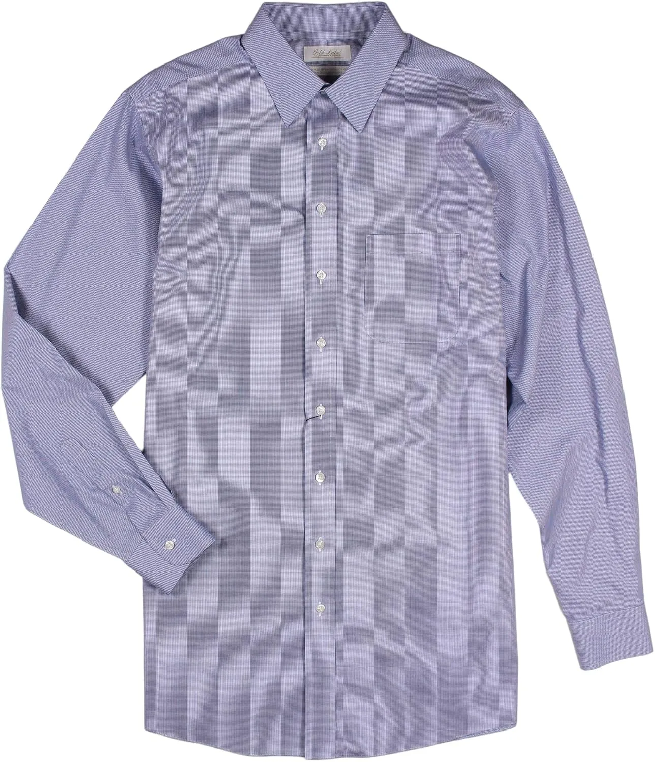 Gold Label Men's Big and Tall Point Collar Dress Shirt Long Sleeve with Pocket, Non-Iron Wrinkle-Resistant