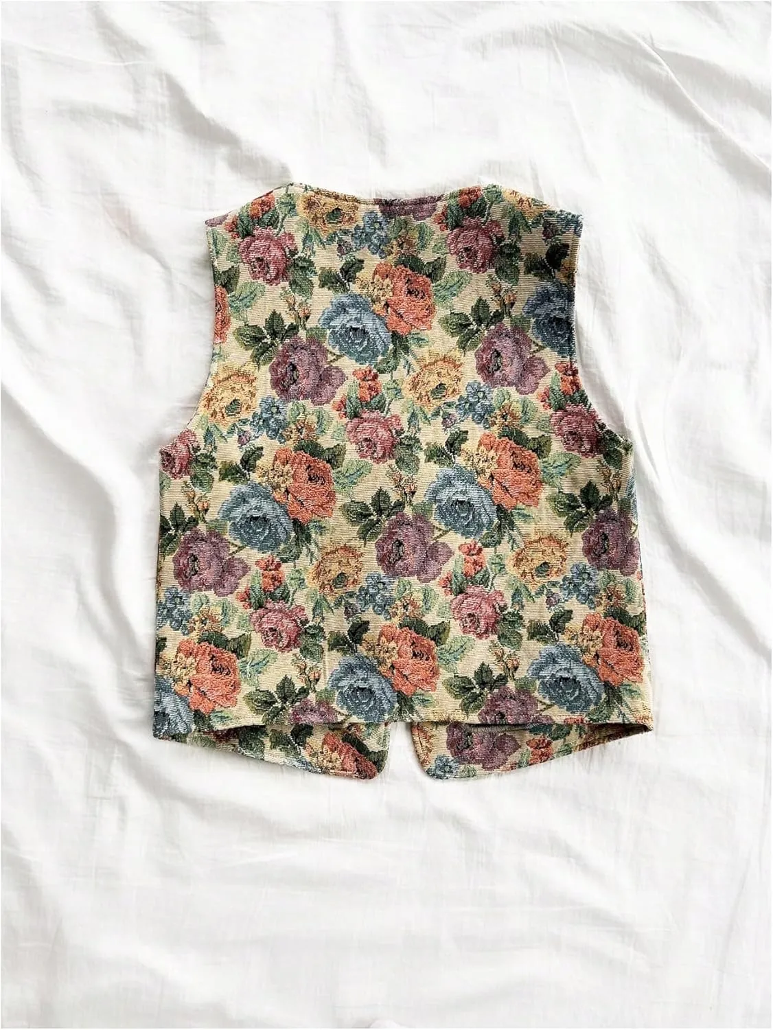 GORGLITTER Women's Floral Bow Tie Front Vest Vintage V Neck Sleeveless Tank Top