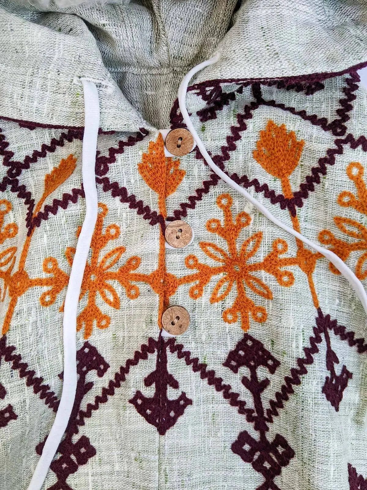 Green Fancy Embroidered Hoodie Poncho Top For Baby Girls