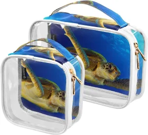 Green-turtle 2 Pack Clear Toiletry Bag Women Men, Portable Waterproof Clear Pouch, Cosmetic Bag with Double Zippers Large Opening Traveling with Handle for Bathroom Traveling Vacation Organizing