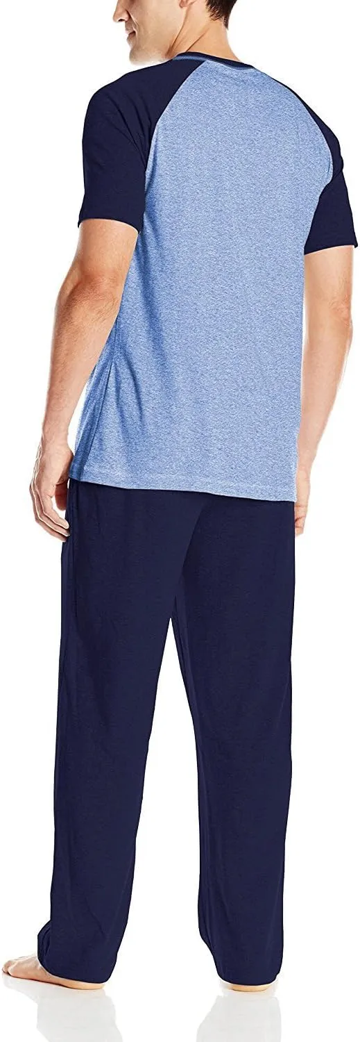 Hanes Men's Adult X-Temp Short Sleeve Cotton Raglan Shirt and Pants Pajamas Pjs Sleepwear Lounge Set