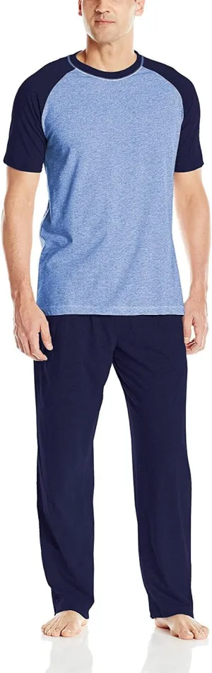 Hanes Men's Adult X-Temp Short Sleeve Cotton Raglan Shirt and Pants Pajamas Pjs Sleepwear Lounge Set