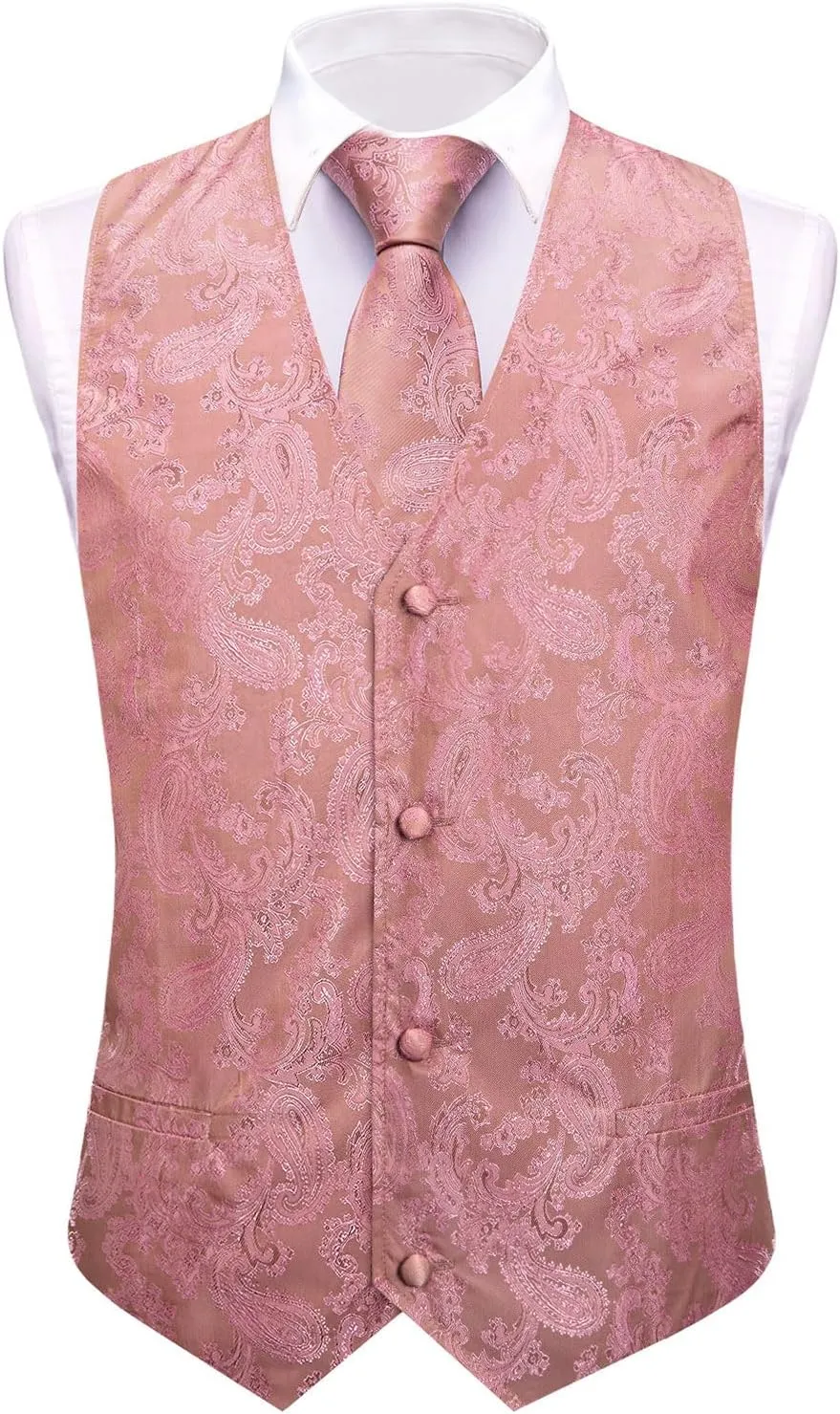 Hi-Tie Men's Silk Suit Vest Formal Vest for Men V Neck Jacquard Tie Handkerchief Cufflinks 4PCS Suits