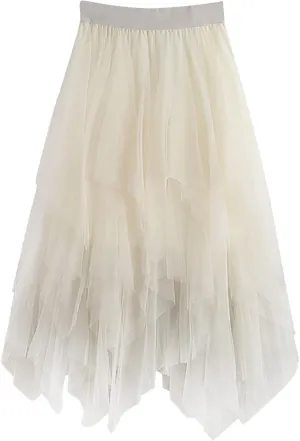 High Low Tulle Skirt Women Mesh Layered Pleated Fairy Dress Asymmetrical A-Line Midi Skirt Plus Size Y2K Witch Skirt