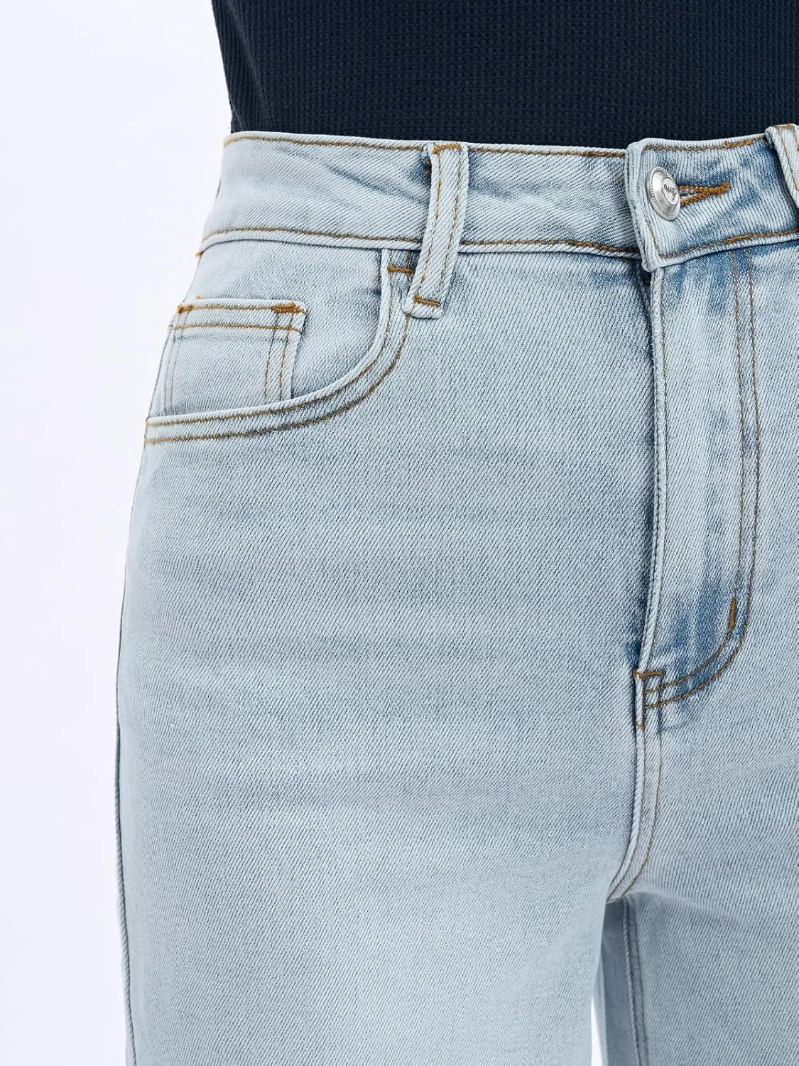 High Waist Stretchy Wide Leg Jeans for Women Basic Straight Denim Pants Raw Hem Underwear Trouser