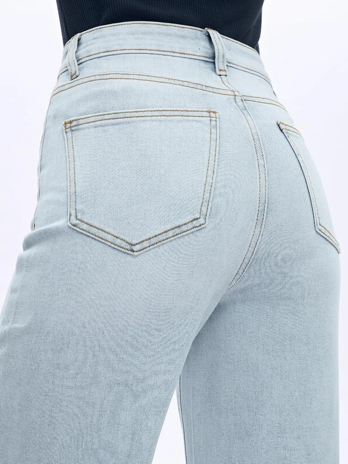 High Waist Stretchy Wide Leg Jeans for Women Basic Straight Denim Pants Raw Hem Underwear Trouser