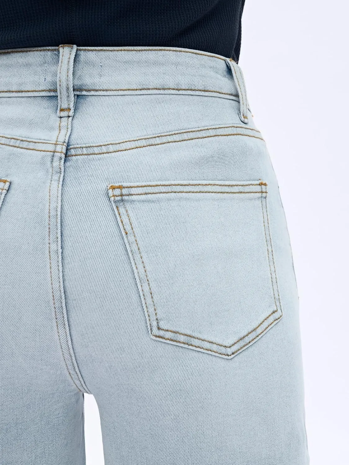 High Waist Stretchy Wide Leg Jeans for Women Basic Straight Denim Pants Raw Hem Underwear Trouser