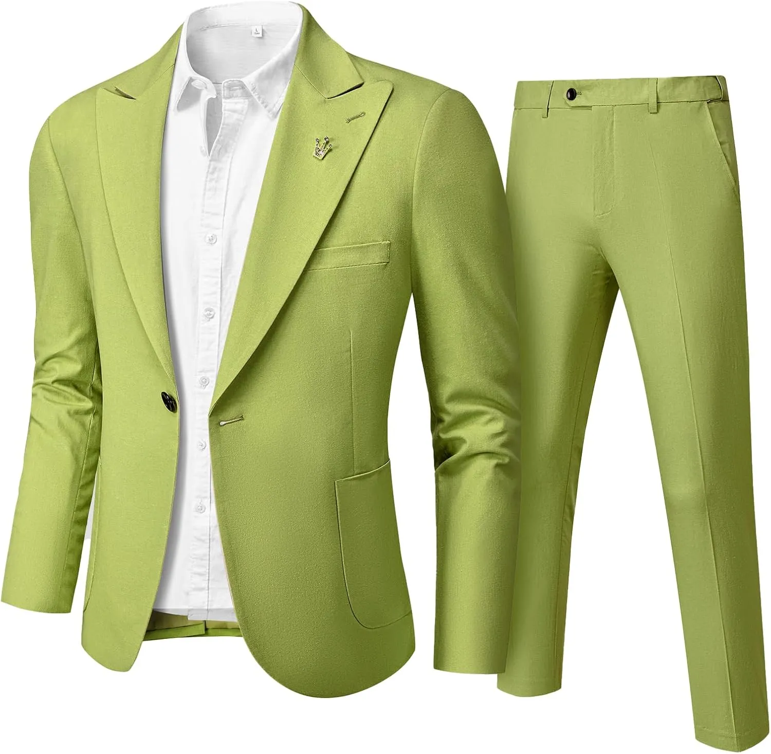 Hihawk Linen Suit for Men, 2 Pieces Casual Blazer and Pants, Summer Beach Wedding Suit Groomsmen Prom Tuxedo