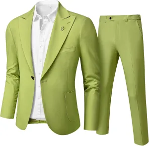 Hihawk Linen Suit for Men, 2 Pieces Casual Blazer and Pants, Summer Beach Wedding Suit Groomsmen Prom Tuxedo
