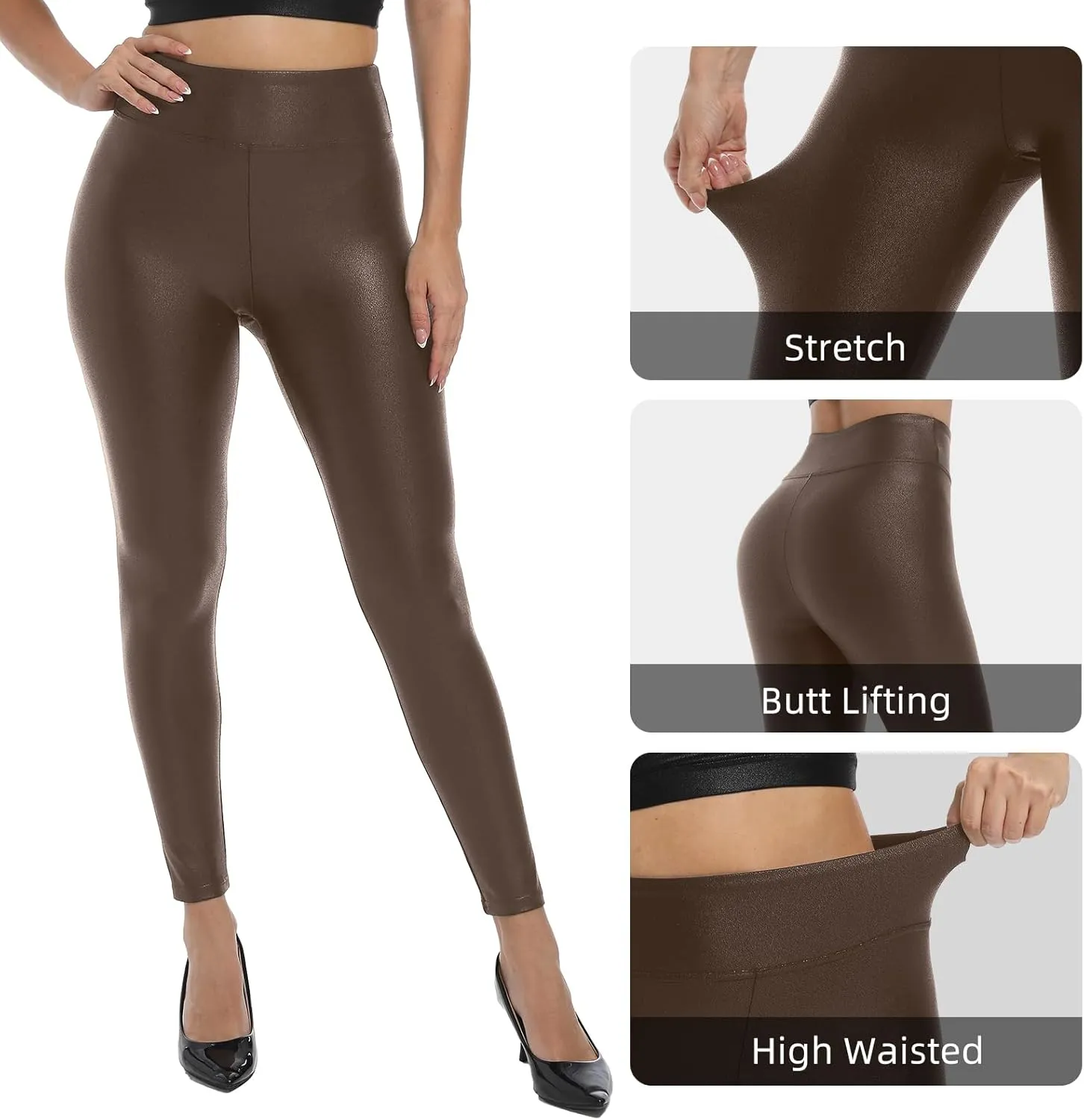 Hody Lovy Faux Leather Leggings for Women Leather Pants Tummy Control Pleather Legging Riding Breeches Tights