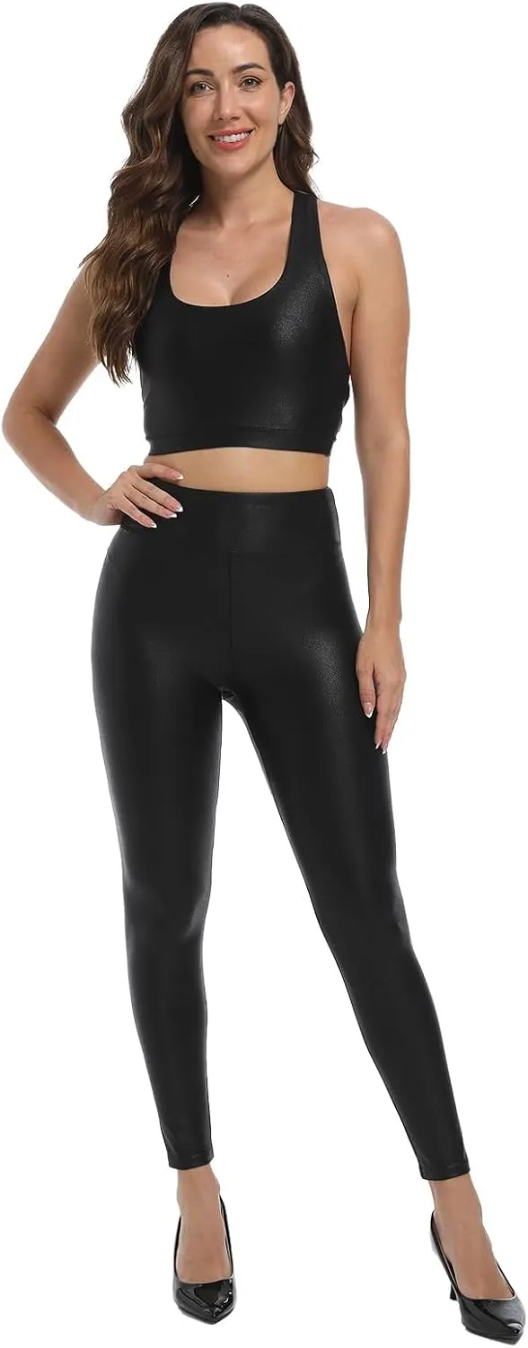 Hody Lovy Faux Leather Leggings for Women Leather Pants Tummy Control Pleather Legging Riding Breeches Tights