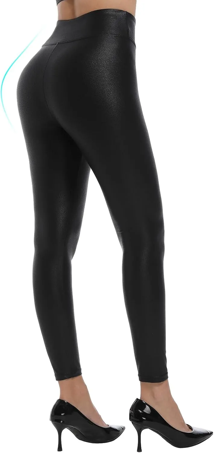 Hody Lovy Faux Leather Leggings for Women Leather Pants Tummy Control Pleather Legging Riding Breeches Tights