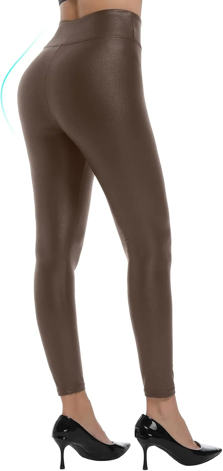 Hody Lovy Faux Leather Leggings for Women Leather Pants Tummy Control Pleather Legging Riding Breeches Tights