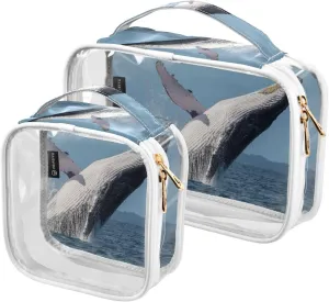 Humpback-whale 2 Pack Clear Toiletry Bag Women Men, Portable Waterproof Clear Pouch, Cosmetic Bag with Double Zippers Large Opening Traveling with Handle for Bathroom Traveling Vacation Organizing