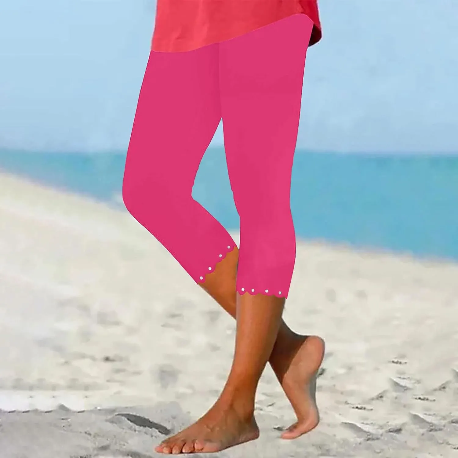 Hvyesh Womens Capris for Summer Clearance Capri Leggings for Women Stretchy Workout Yoga Casual Vacation Beach Pants