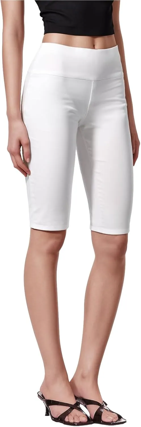 Hybrid & Company Womens Super Stretch Causal Pull On Millennium Twill Bermuda Shorts