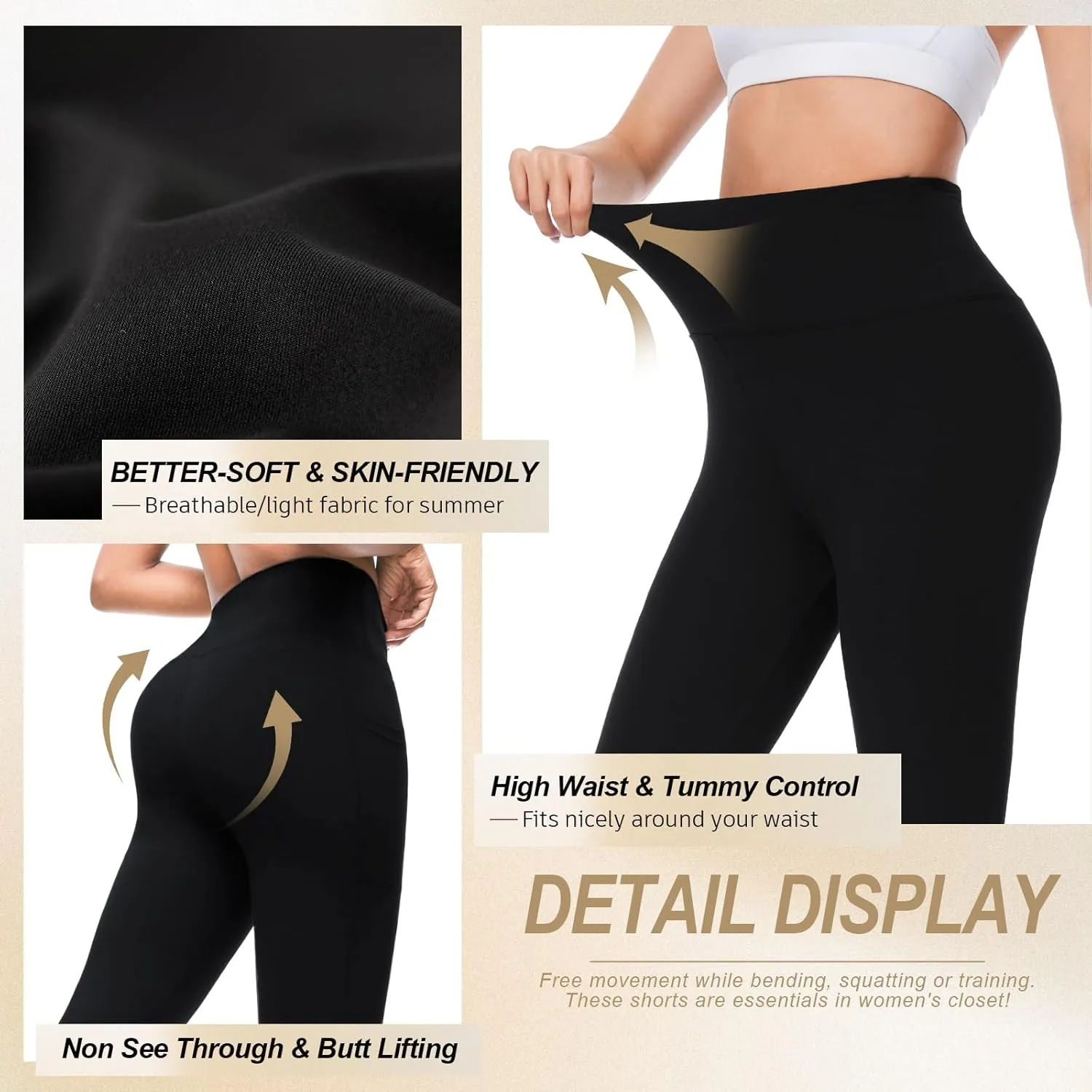 iaoja Capri Leggings for Women with Pockets - High Waisted Tummy Control No See Through Workout Soft Yoga Pants