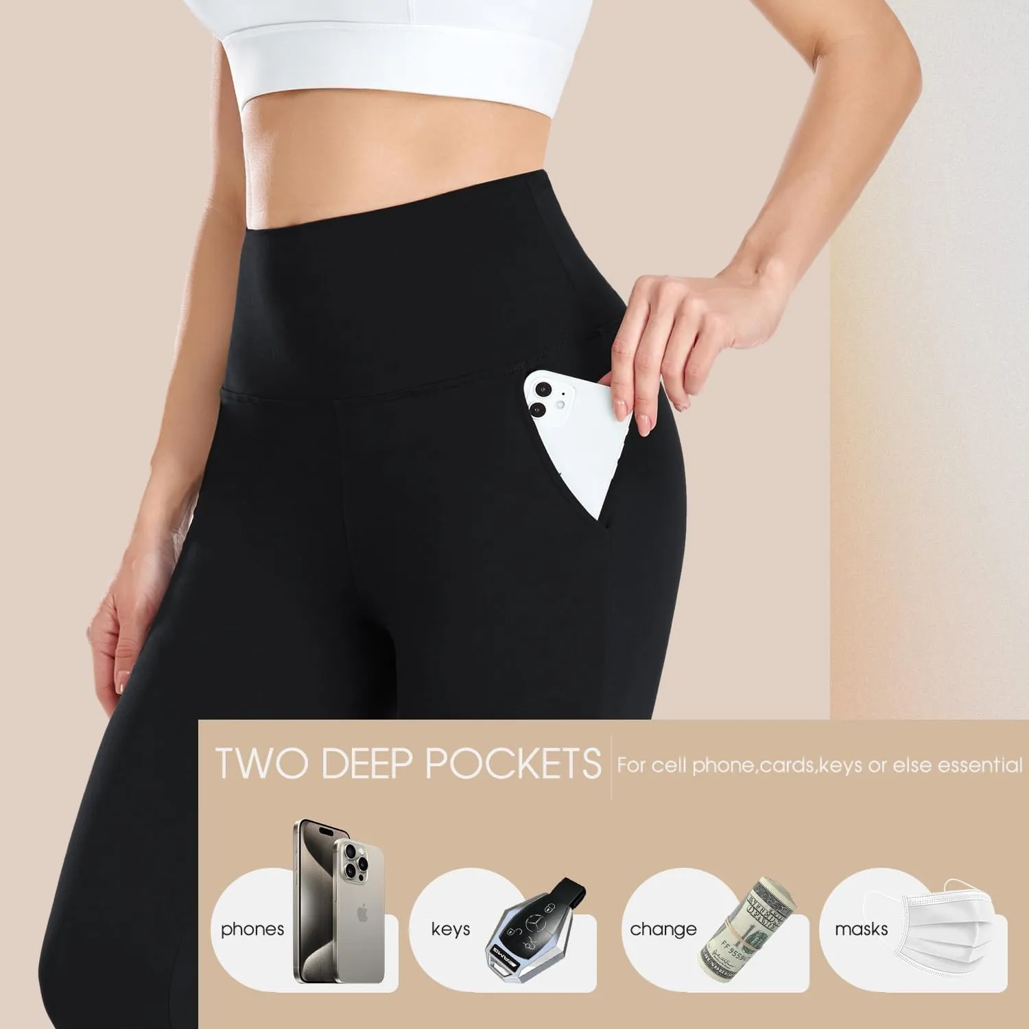 iaoja Capri Leggings for Women with Pockets - High Waisted Tummy Control No See Through Workout Soft Yoga Pants