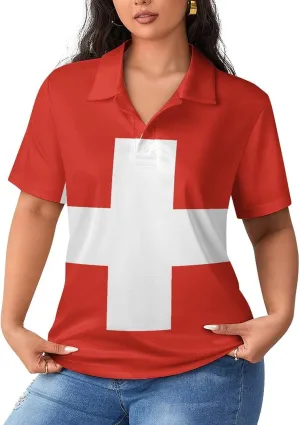 Iceland Flag Polo-Shirts for Women,V-Neck Soft Tops for Women,Summer Collar Tops Short Sleeve Work Blouses