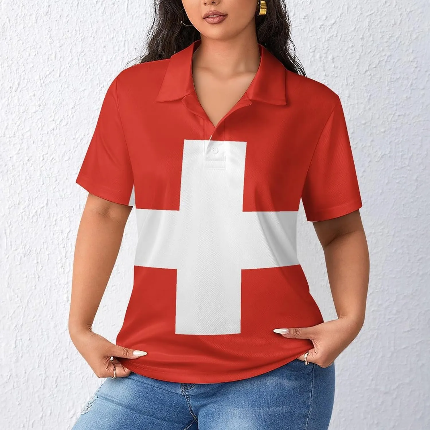 Iceland Flag Polo-Shirts for Women,V-Neck Soft Tops for Women,Summer Collar Tops Short Sleeve Work Blouses