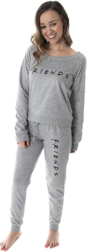 INTIMO Friends TV Show Logo Juniors' Comfy Long Sleeve Top And Pants 2 Piece Jogger Pajama Set
