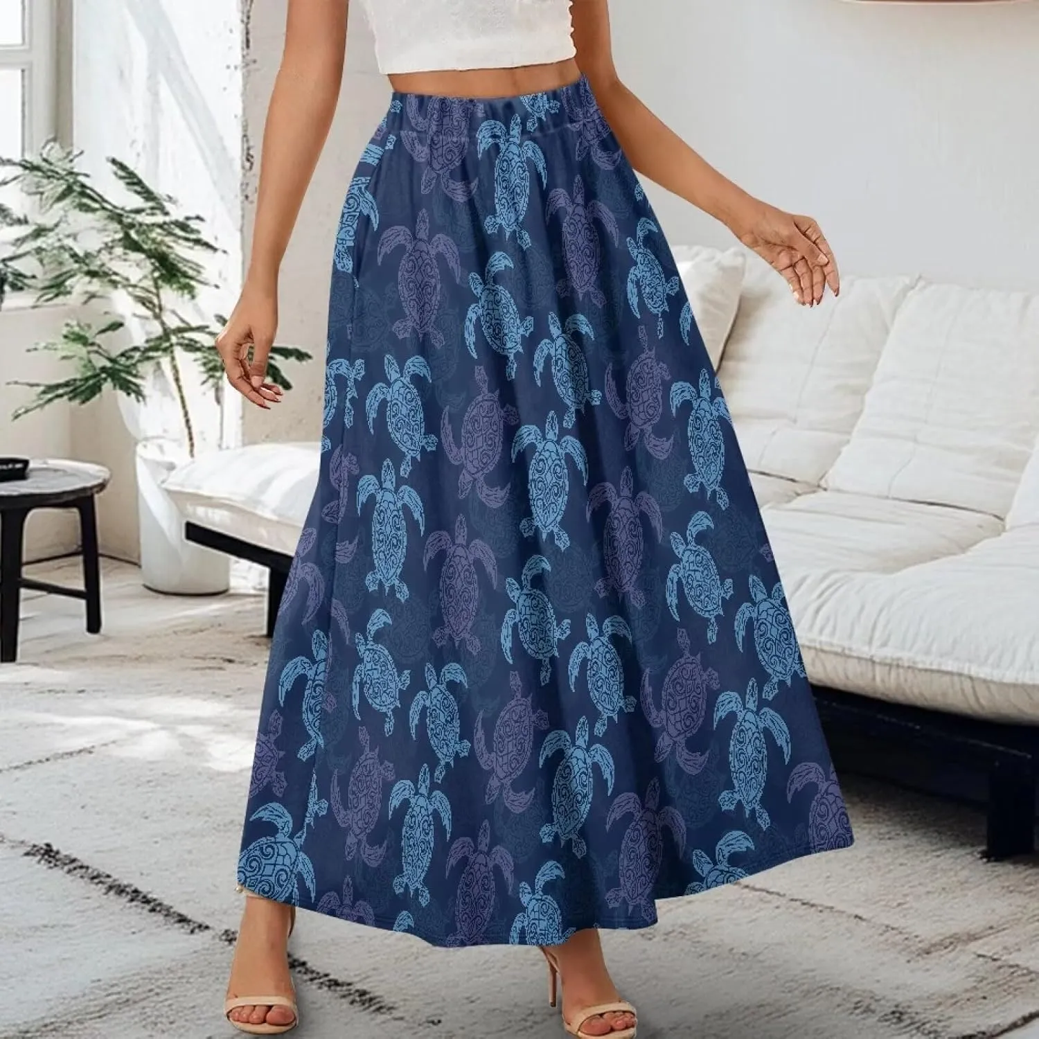 Irisjudy Women's Flare Long Maxi Skirt Magical Mushroom Casual Elastic Waisted Pleated Skirt Tie Dye Long Skirt with Pockets
