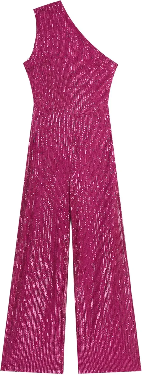 Jelory Formal Jumpsuit for Women Dressy Elegant Sparkle Sequins Long Straight Pants Romper Cocktail Party Clubwear
