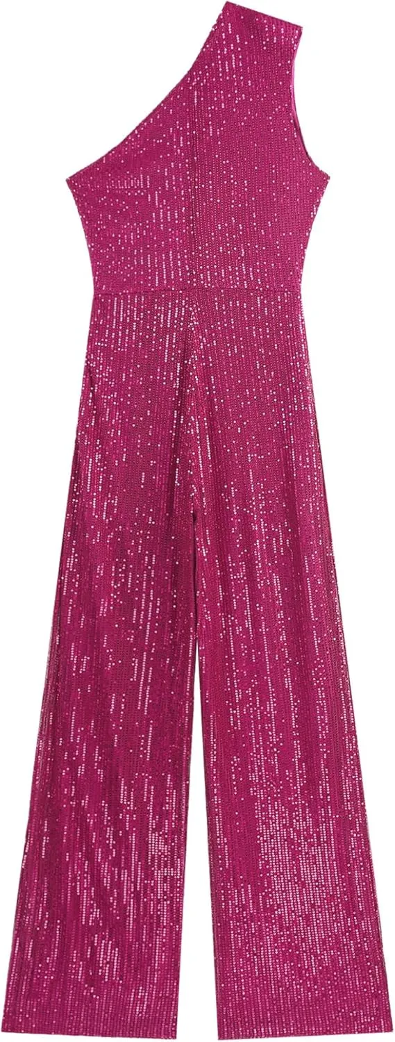 Jelory Formal Jumpsuit for Women Dressy Elegant Sparkle Sequins Long Straight Pants Romper Cocktail Party Clubwear