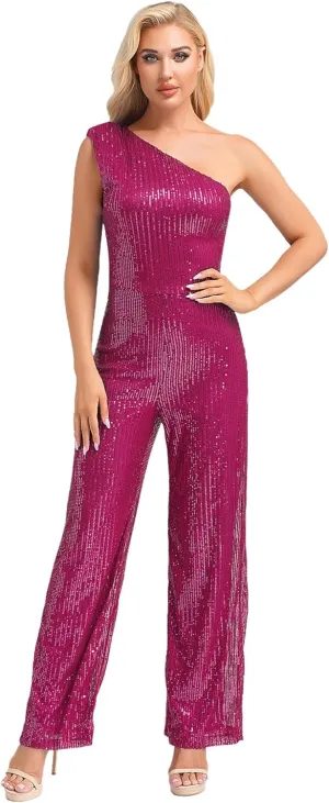Jelory Formal Jumpsuit for Women Dressy Elegant Sparkle Sequins Long Straight Pants Romper Cocktail Party Clubwear