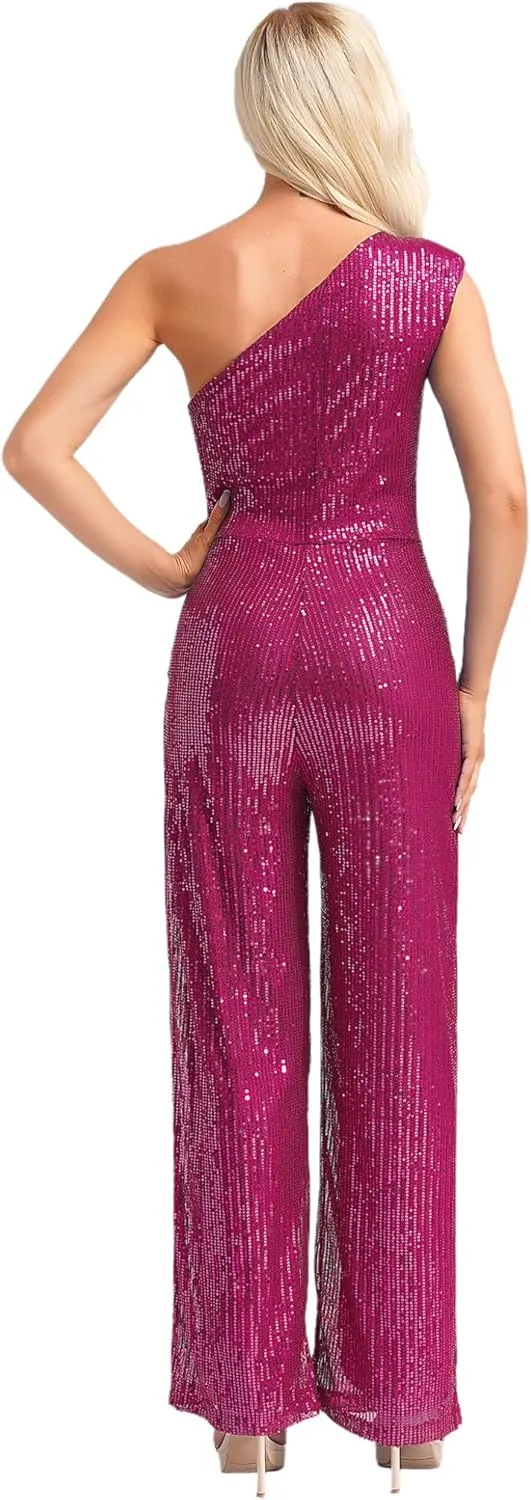 Jelory Formal Jumpsuit for Women Dressy Elegant Sparkle Sequins Long Straight Pants Romper Cocktail Party Clubwear