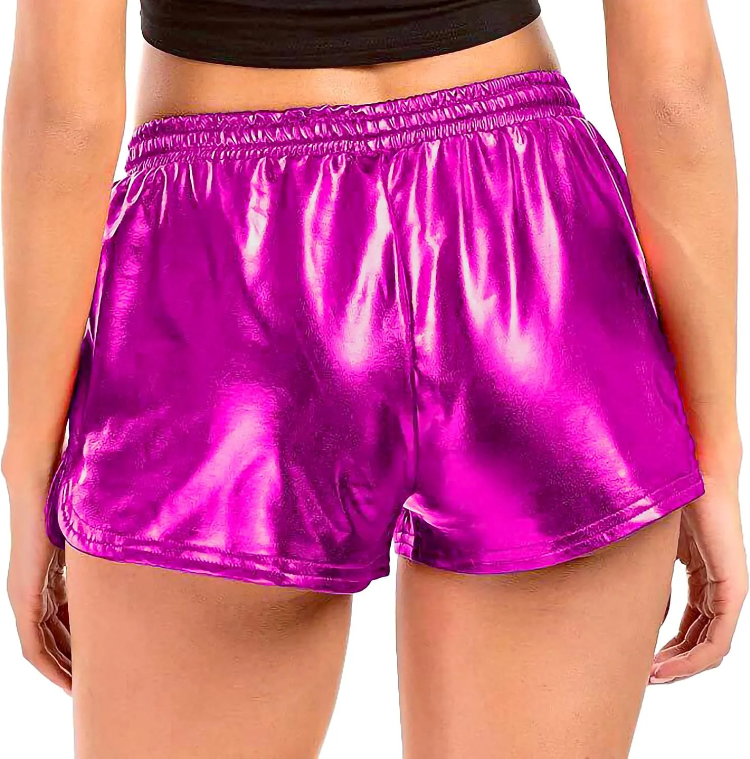 JINKAIJIA Women's Metallic Shiny Shorts Sparkly Rave Hot Outfit Elastic Sport Short Pants Dance Attire Performance Clothing