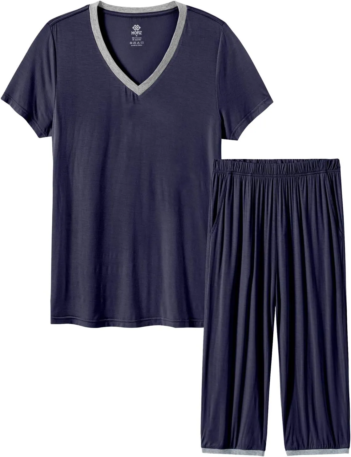 JINSHI Women's Pajamas Set Short Sleeve Top and Capri Pants Lightweight Sleepwear Comfy Pjs Lounge Set with Pockets