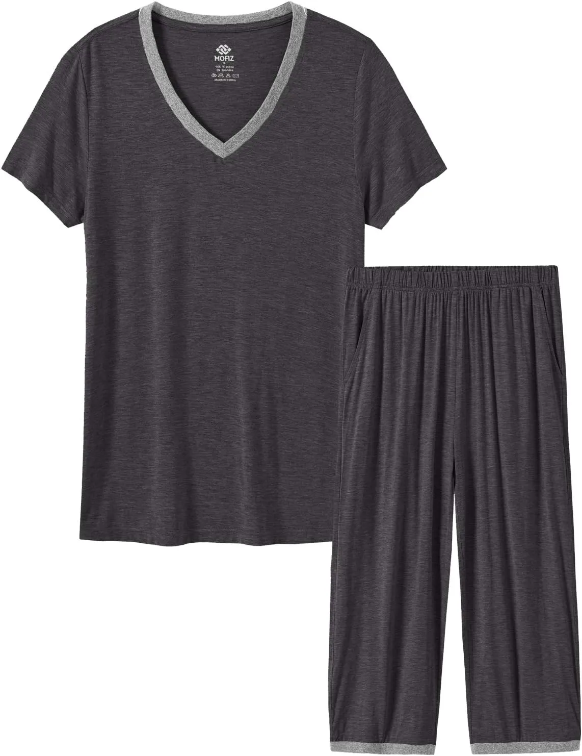 JINSHI Women's Pajamas Set Short Sleeve Top and Capri Pants Lightweight Sleepwear Comfy Pjs Lounge Set with Pockets