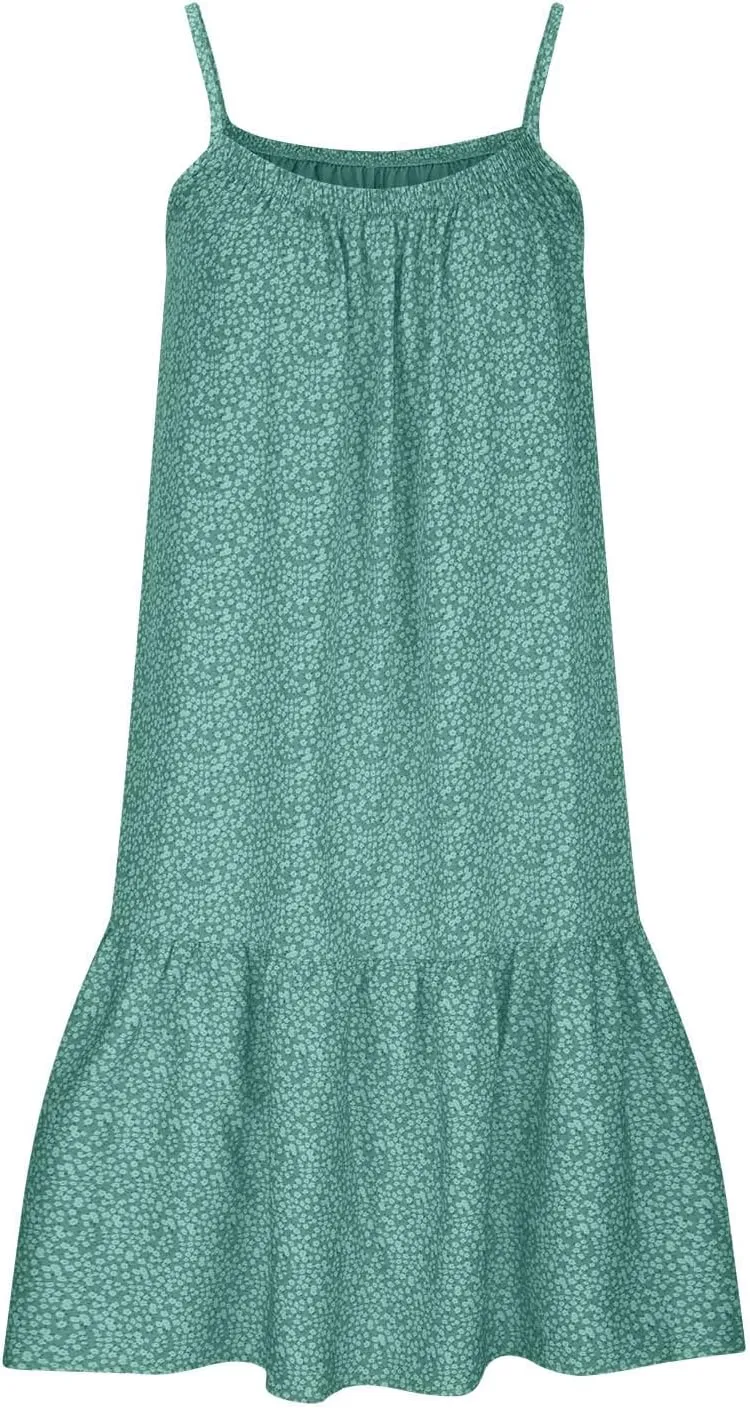 JOAU Womens Boho Printed Short Dress Summer Sleeveless Scoop Neck Spaghetti Strap Flowy Ruffle Hem Beach Casual Mini Dresses