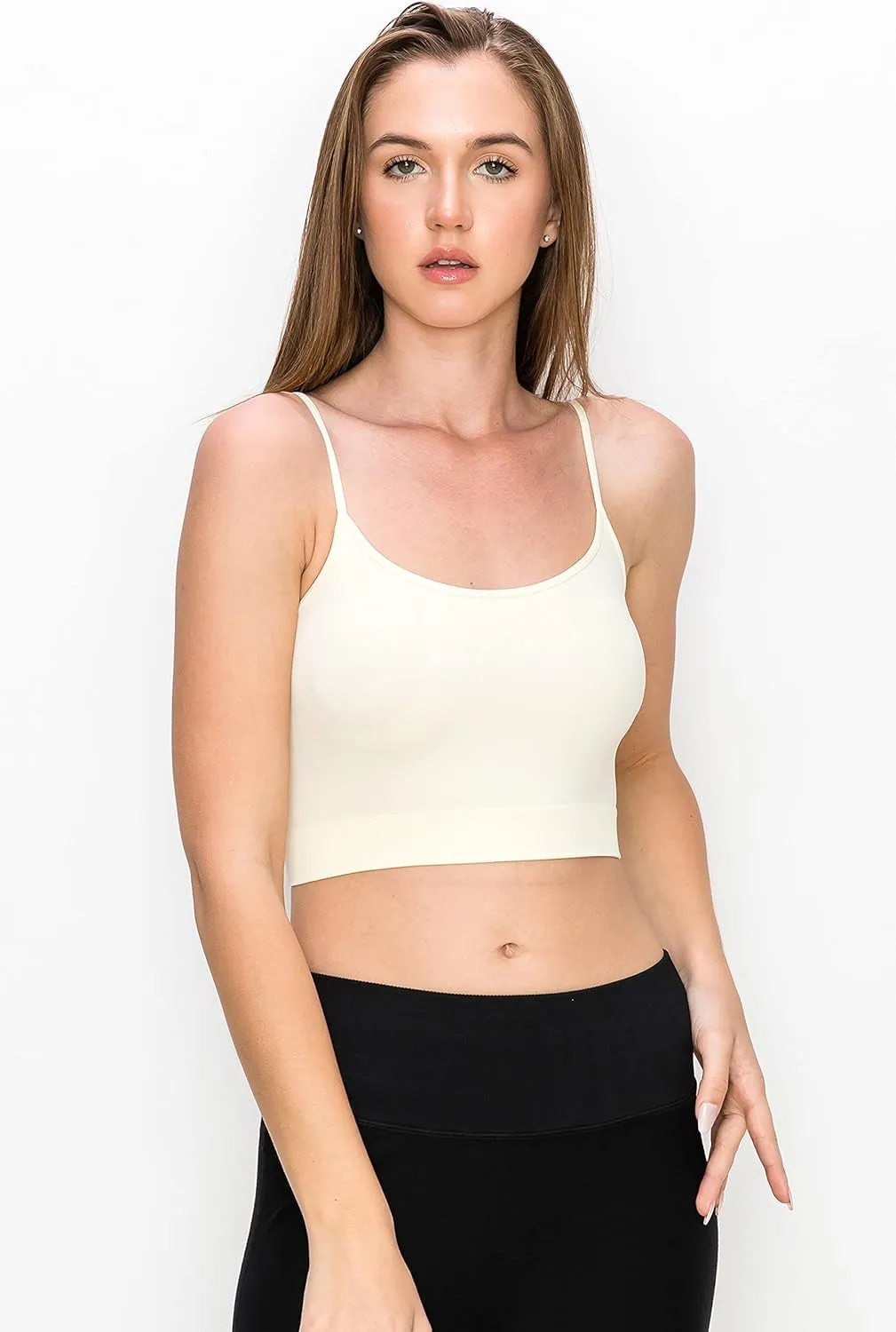 Kurve Womens Crop Tank Top - Seamless Non-Padded Cami Bra Bandeau Yoga Workout UV Protective Fabric UPF 50  Made in USA