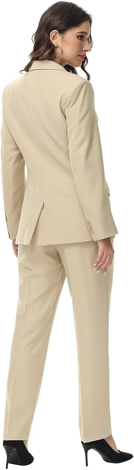 Lamgool Women Suit 2 Pieces Set One Button Lady's Business Formal Peak Lapel Blazer and Pants for Work