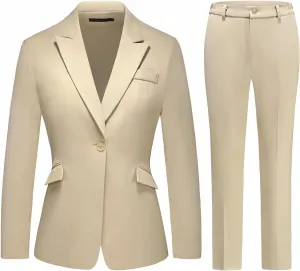 Lamgool Women Suit 2 Pieces Set One Button Lady's Business Formal Peak Lapel Blazer and Pants for Work