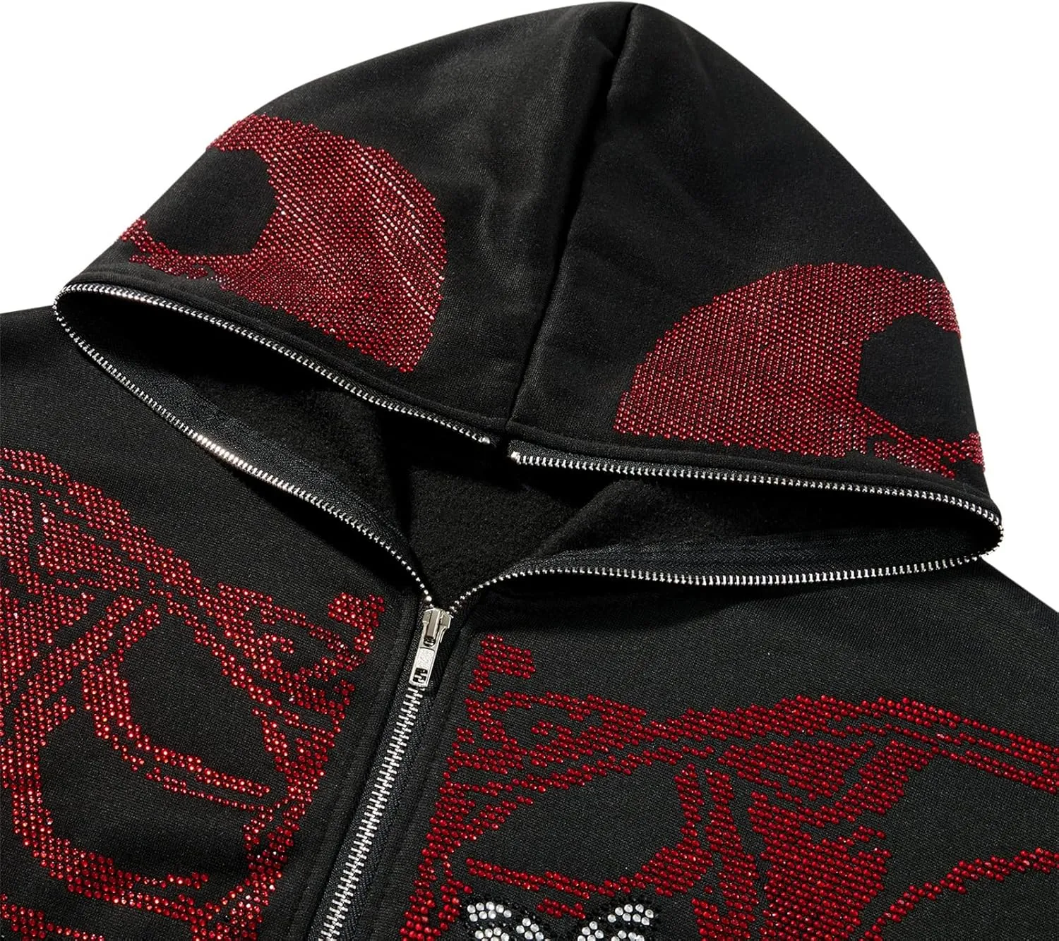 lisenraIn Unisex Men Women Halloween Hoodie Graphic Zip Up Sweatshirt Y2K Oversized Long Sleeve Rhinestone Skeleton Jacket