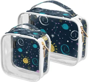 Lovely Galaxys Texture 2 Pack Clear Toiletry Bag Women Men, Portable Waterproof Clear Pouch, Cosmetic Bag with Double Zippers Large Opening Traveling with Handle for Bathroom Traveling Vacation Organi