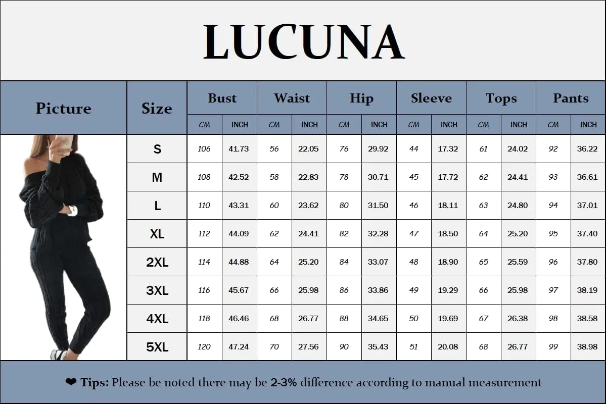 Lucuna Women's 2024 Fall Sweater Set 2 Piece Outfits Cable Knit Chunky Crew Neck Pullover Top Pants Loungewear