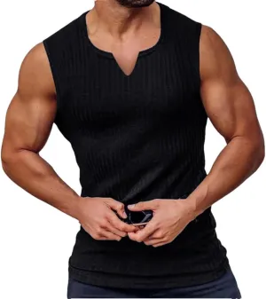 Men V-Neck Vest Stripe Gym Tank Top Men Fitness Sleeveless Shirt