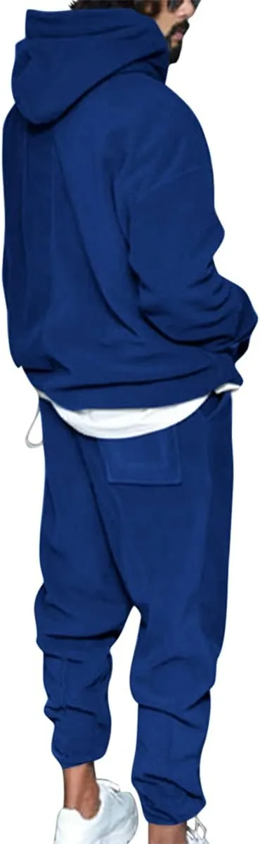 Mens 2 Piece Polar Fleece Tracksuits Hooded Sweatshirts and Sweatpants Casual Jogger Set