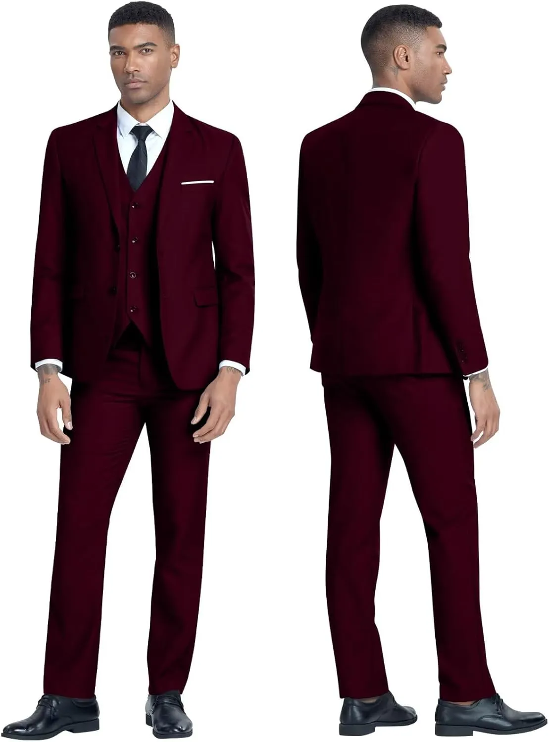 Men's 3 Piece Slim Fit Suit Set, Two Button Blazer Solid Jacket Vest Pants Wedding Business Suit