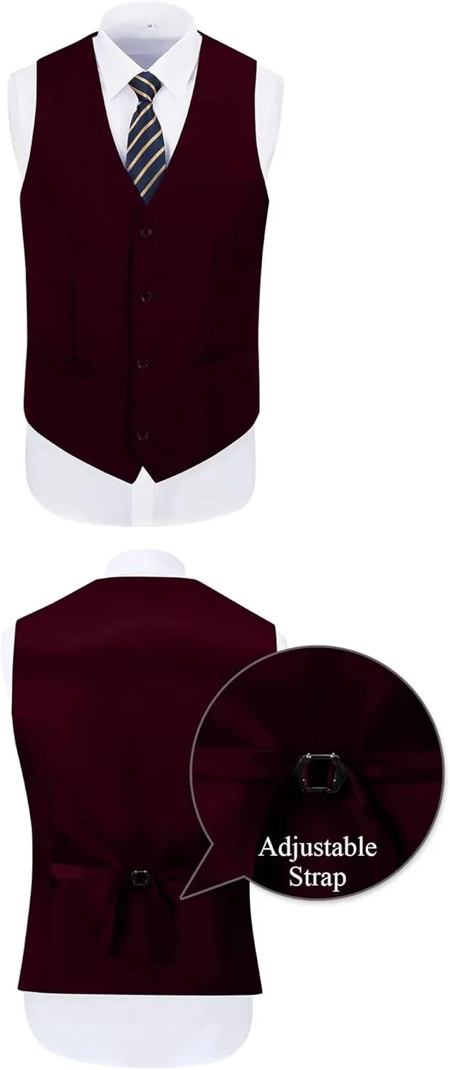 Men's 3 Piece Slim Fit Suit Set, Two Button Blazer Solid Jacket Vest Pants Wedding Business Suit