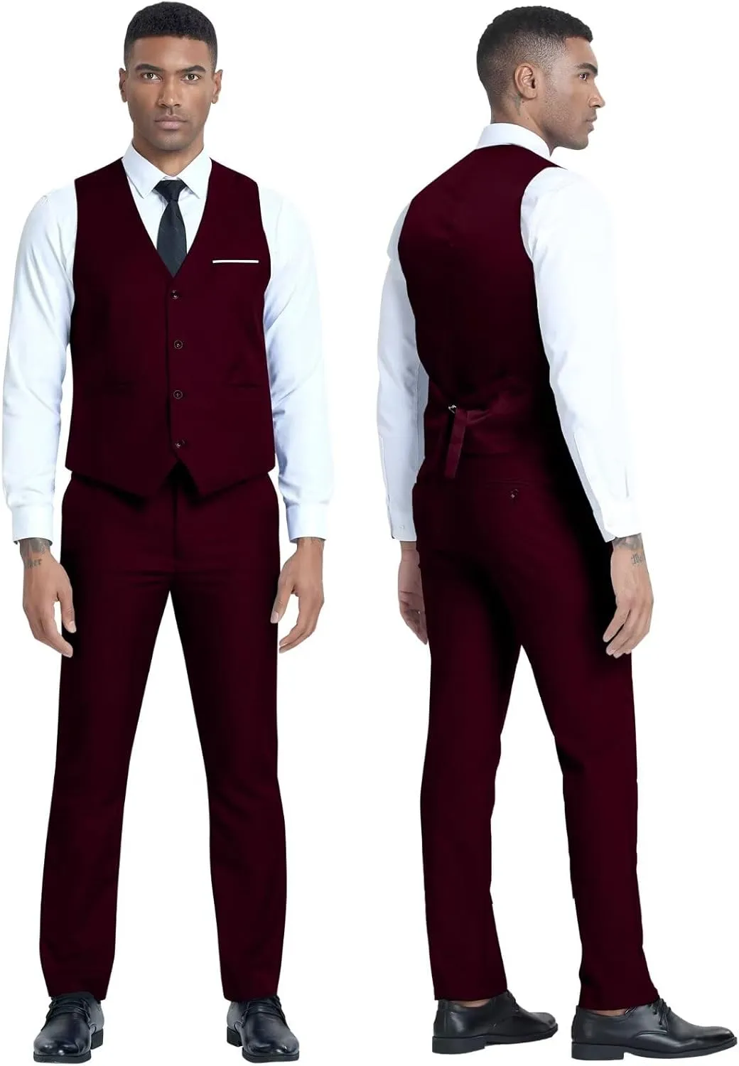 Men's 3 Piece Slim Fit Suit Set, Two Button Blazer Solid Jacket Vest Pants Wedding Business Suit