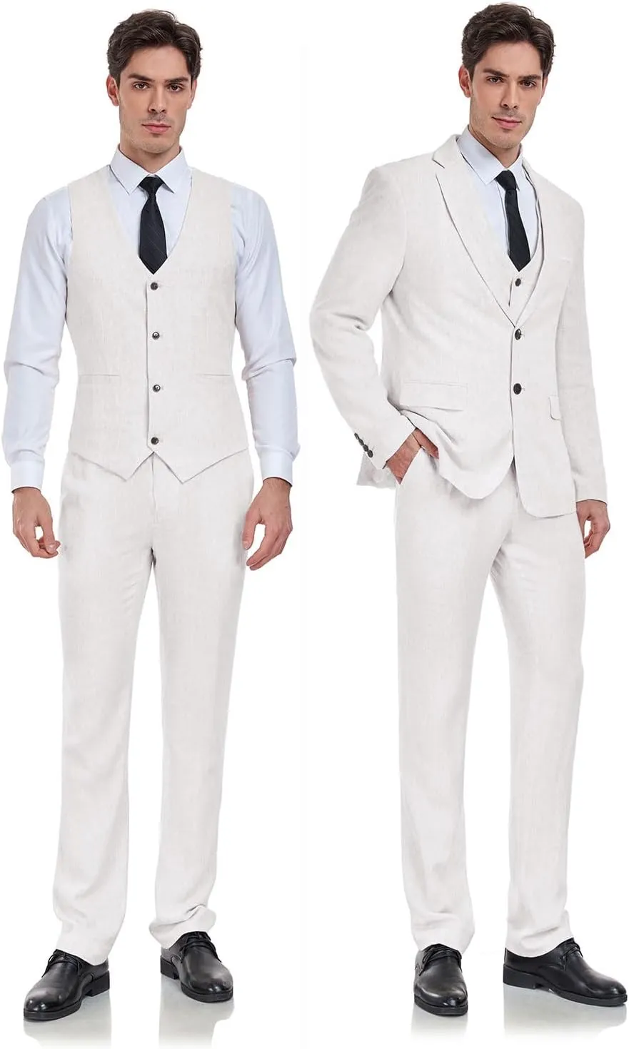 Men's 3 Pieces Linen Suit Slim Fit Summer Wedding Tuxedo Retro Grooms Prom Party Blazer Vest Pants