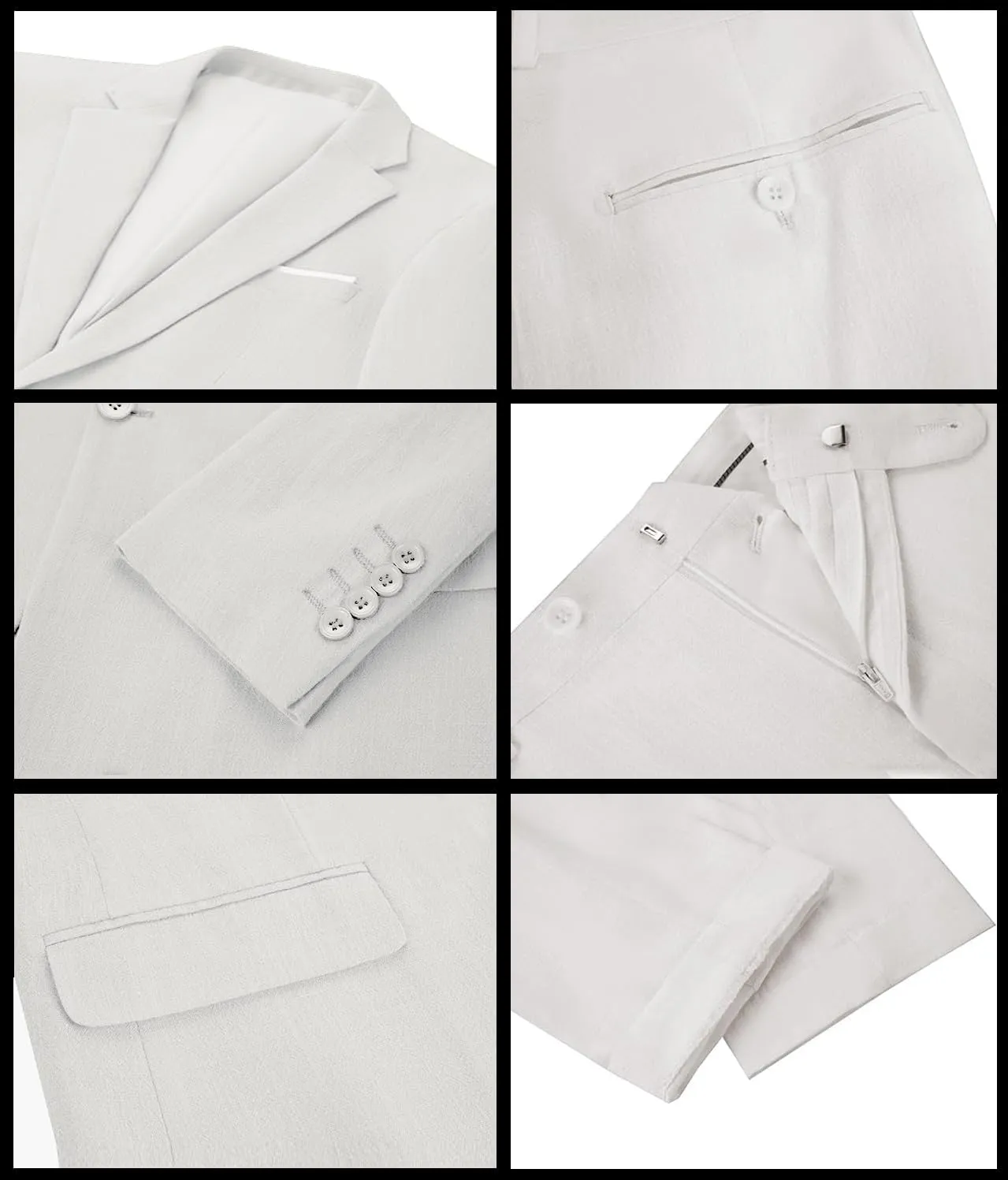 Men's 3 Pieces Linen Suit Slim Fit Summer Wedding Tuxedo Retro Grooms Prom Party Blazer Vest Pants