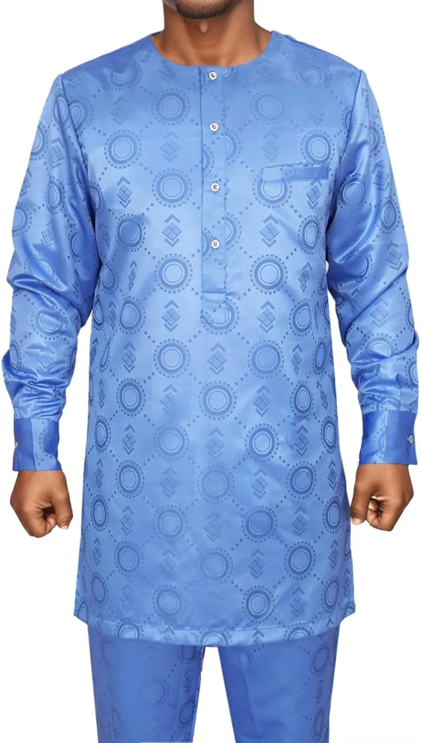Men's African Dashiki Formal Suit Long Sleeve Shirt and Pant Two Piece Set Traditional Tribal Outfits