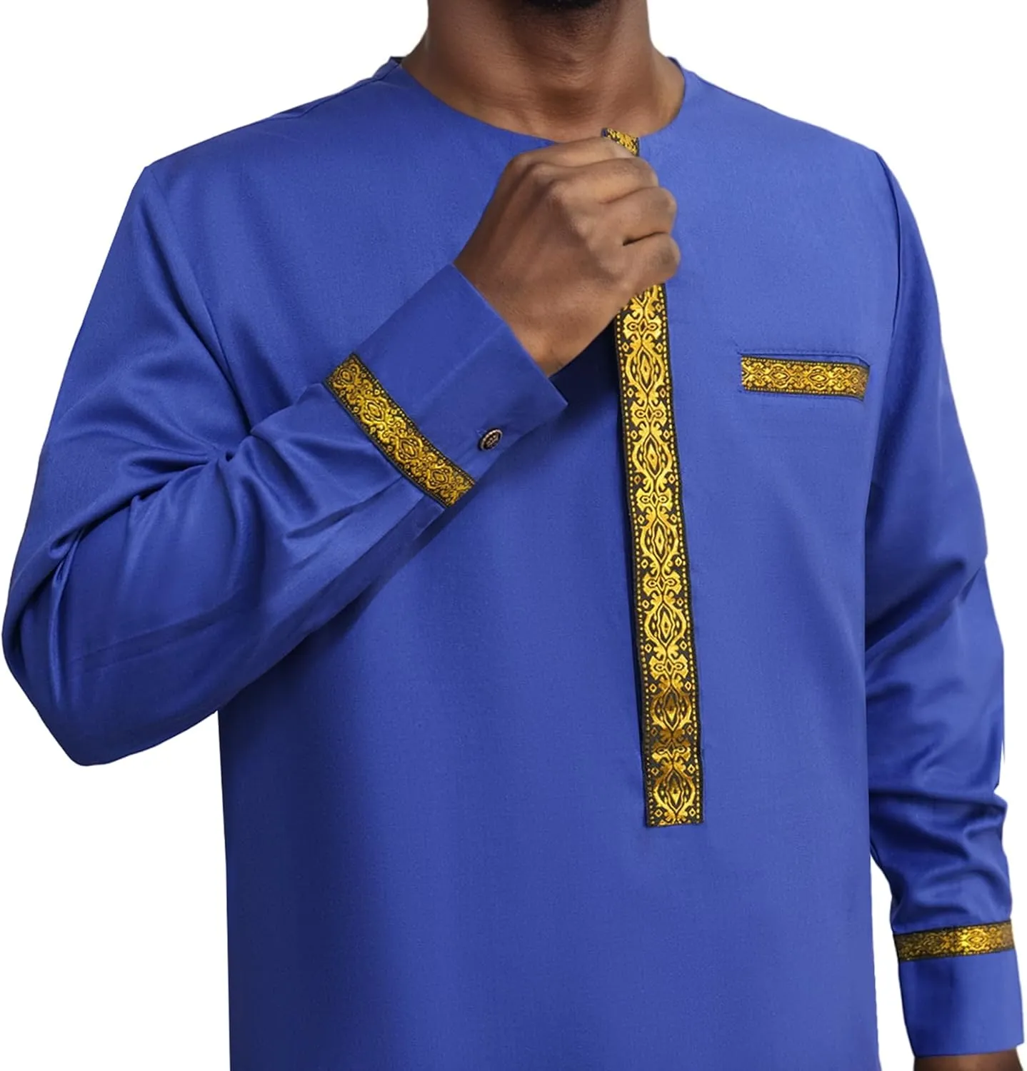 Men's African Dashiki Formal Suit Long Sleeve Shirt and Pant Two Piece Set Traditional Tribal Outfits