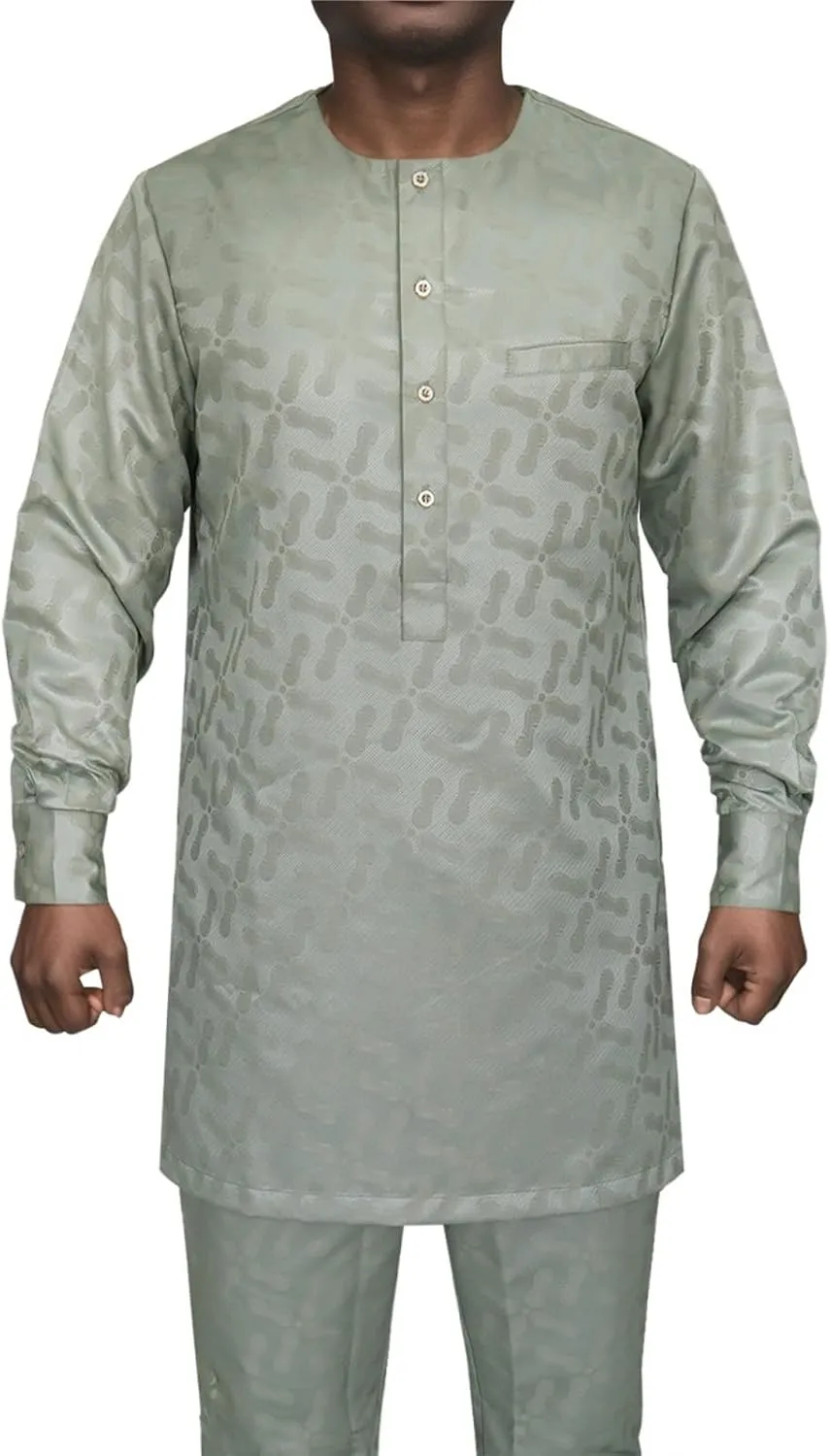 Men's African Dashiki Formal Suit Long Sleeve Shirt and Pant Two Piece Set Traditional Tribal Outfits